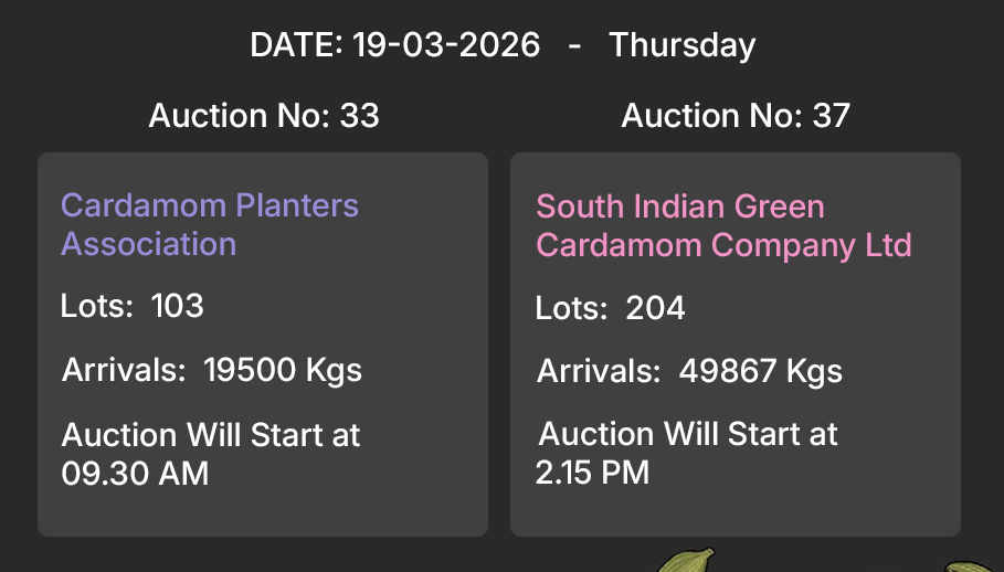 Cardamom Pre auction details ( 19-03-2026 )