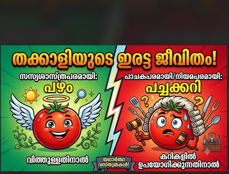 തക്കാളിയുടെ സ്വത്വപ്രതിസന്ധി: പ്രകൃതിയാൽ പഴം, നിയമപ്രകാരം പച്ചക്കറി!
